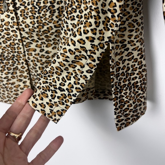 Vintage Clio Leopard Print 100% Silk Safari Utility Blouse Top Chest Pockets S/M - Picture 7 of 10